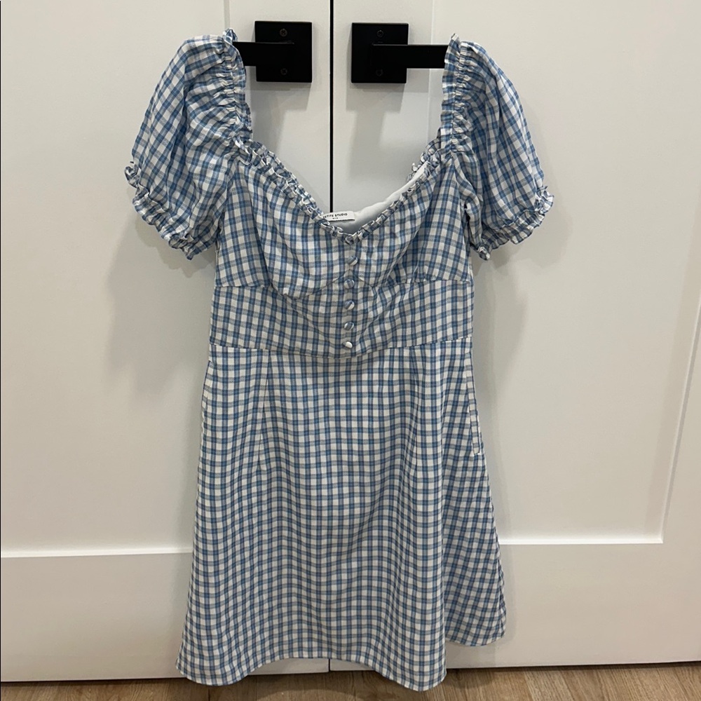 Petite Studio Navy and White Plaid Dress